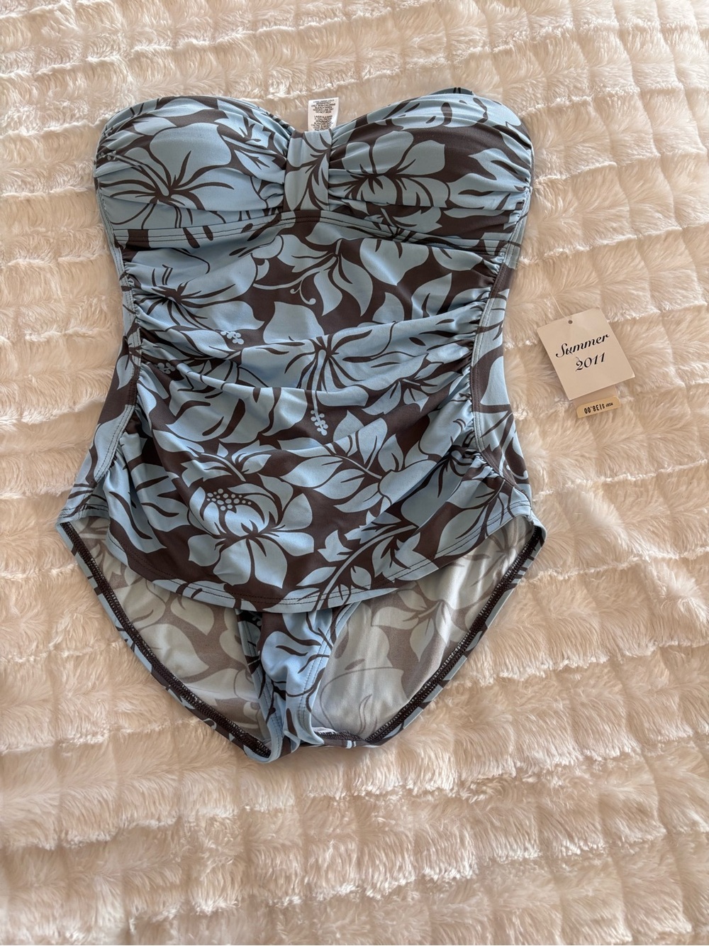Tommy Bahama Strapless Floral One-Piece Swimsuit - Blue & Brown NWT